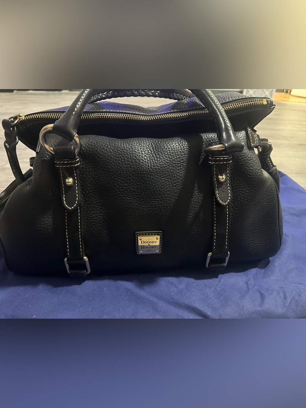 Dooney & Bourke Black Pebble Leather Satchel with Gold Hardware